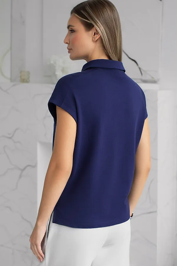 Футболка-поло из фактурного трикотажа VILATTE, т.синий - фото 2