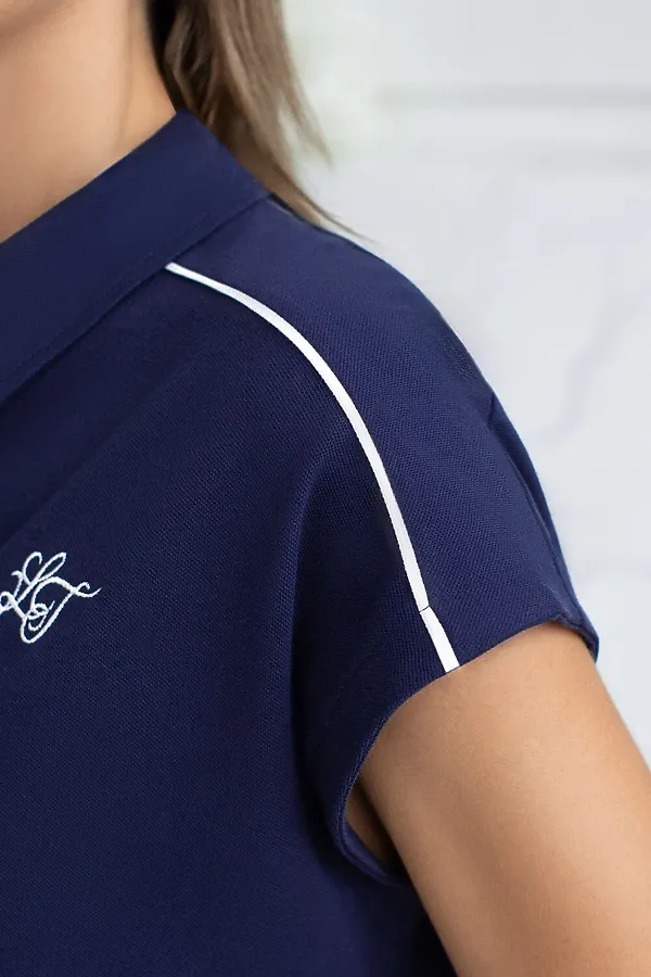 Футболка-поло из фактурного трикотажа VILATTE, т.синий - фото 2