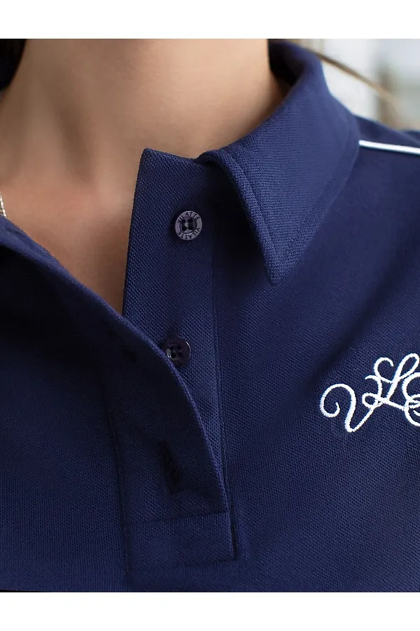 Футболка-поло из фактурного трикотажа VILATTE, т.синий - фото 2