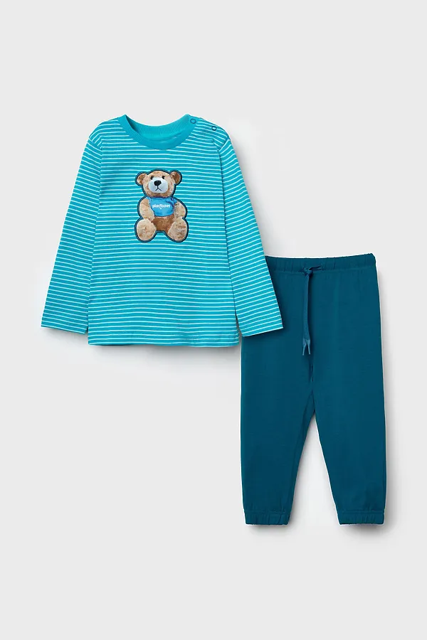 Комплект детский трикотажный для мальчиков: фуфайка (футболка с длинными рукавами), брюки PLAYTODAY, бирюзовый,голубой - фото 2