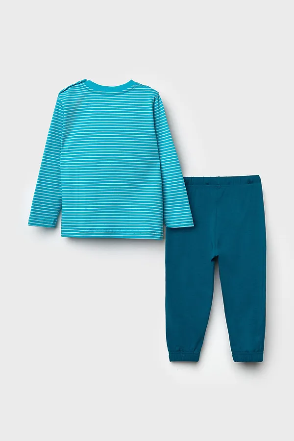 Комплект детский трикотажный для мальчиков: фуфайка (футболка с длинными рукавами), брюки PLAYTODAY, бирюзовый,голубой - фото 2