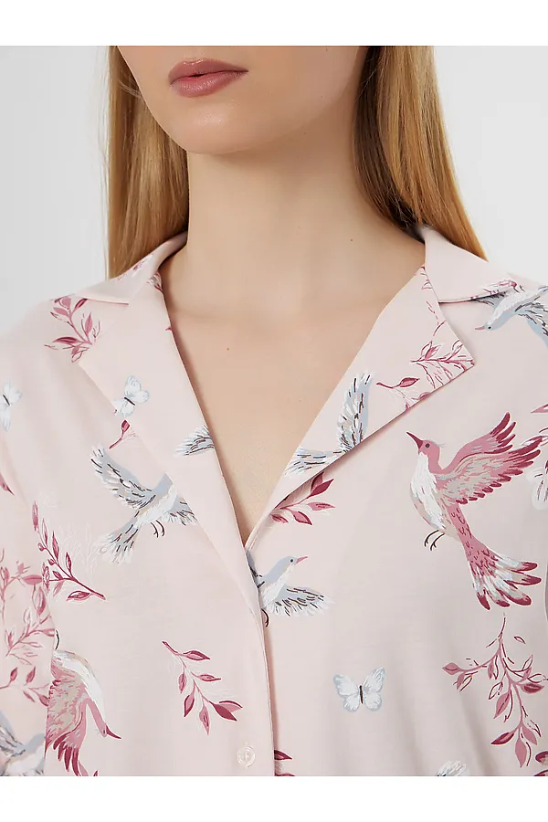 Комплект женский (рубашка, брюки) MARK FORMELLE, птицы на нежно -розовом - фото 2