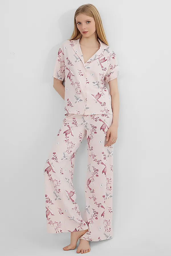 Комплект женский (рубашка, брюки) MARK FORMELLE, птицы на нежно -розовом - фото 2