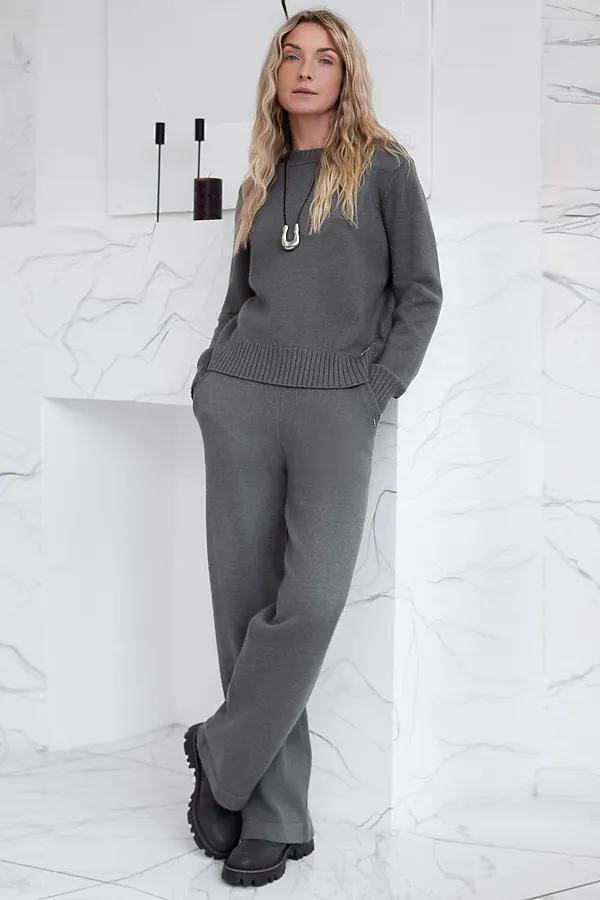 Прямые брюки из пряжи с кашемиром VILATTE, серый меланж - фото 2