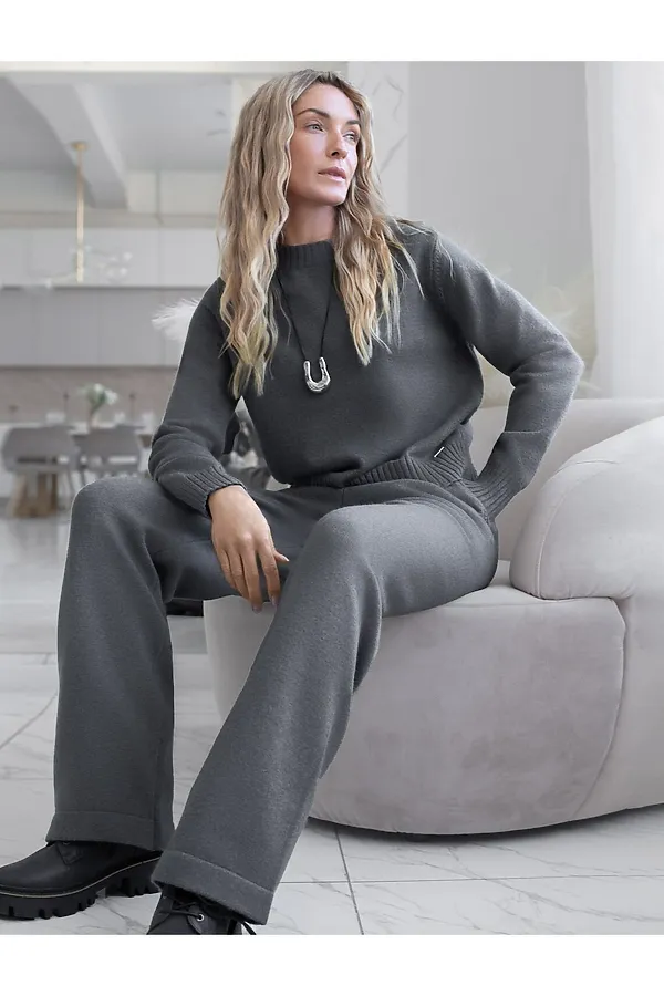 Прямые брюки из пряжи с кашемиром VILATTE, серый меланж - фото 2