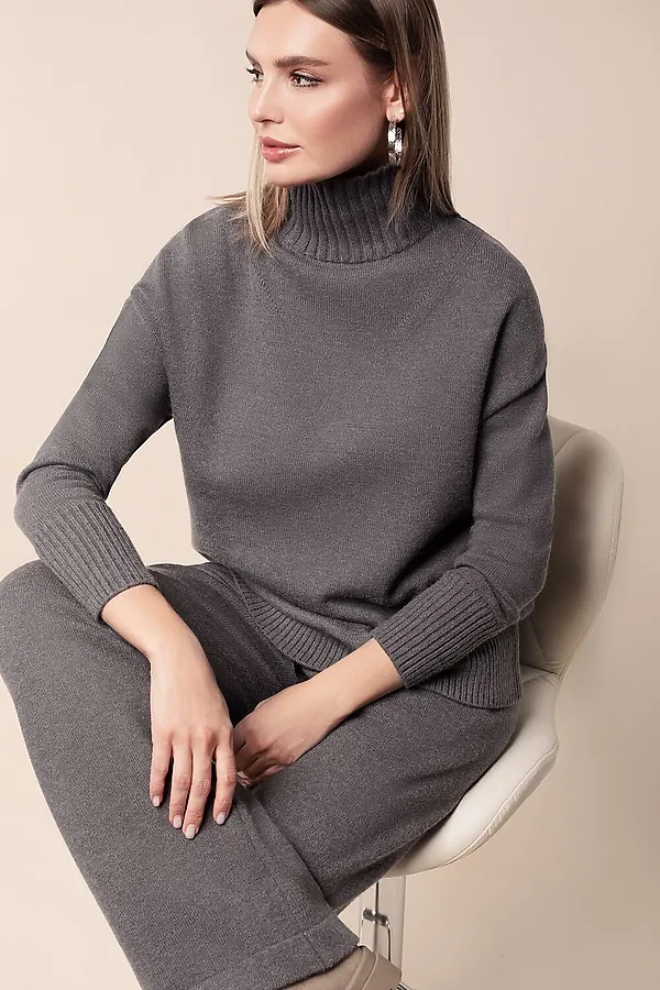 Прямые брюки из пряжи с кашемиром VILATTE, серый меланж - фото 2