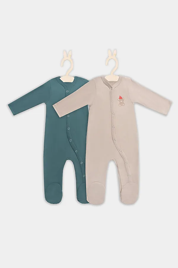 Комбинезон нательный детский (2шт.) MARK FORMELLE, бежевый +изумруд +печать - фото 2
