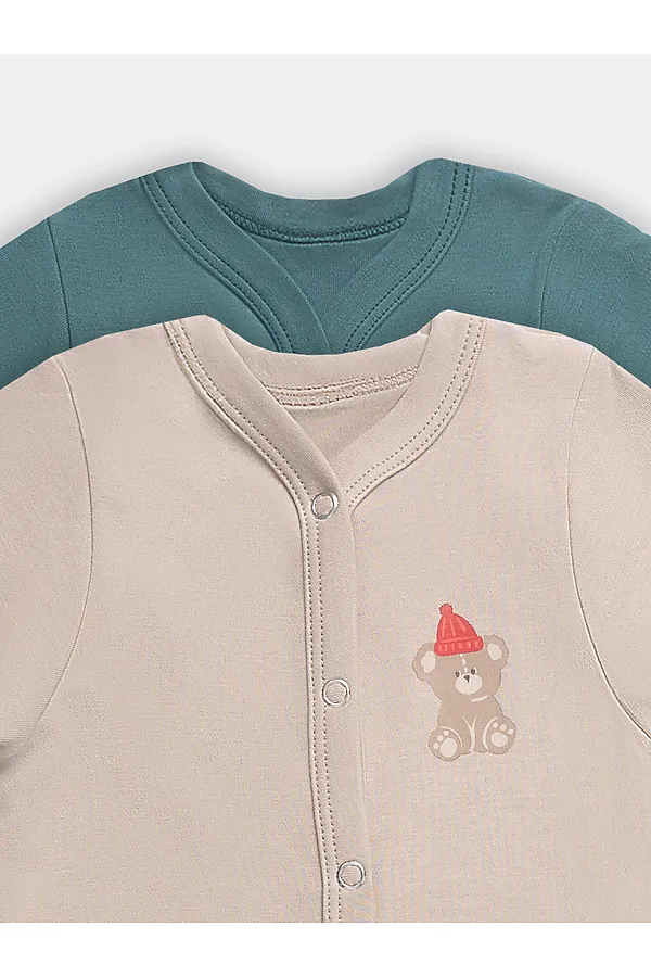 Комбинезон нательный детский (2шт.) MARK FORMELLE, бежевый +изумруд +печать - фото 2