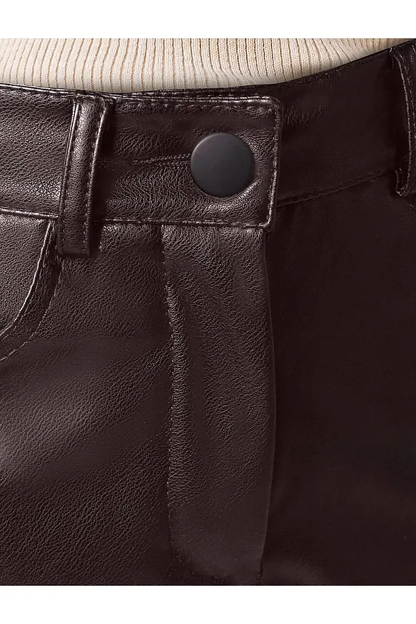 Прямые брюки из искусственной кожи VILATTE, коричневый - фото 2