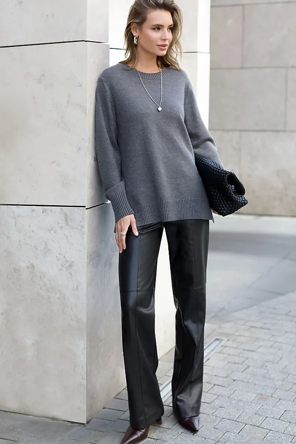 Прямые брюки из искусственной кожи VILATTE, черный - фото 2