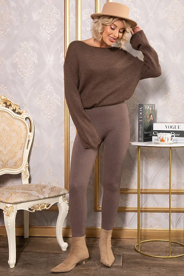 Лосины в рубчик утепленные НЬЮ LADY TAIGA, капучино - фото 2