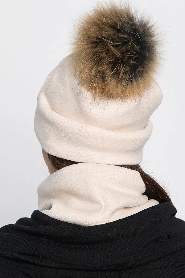 Комплект шапка с помпоном и снуд LADY TAIGA, молочный - фото 2