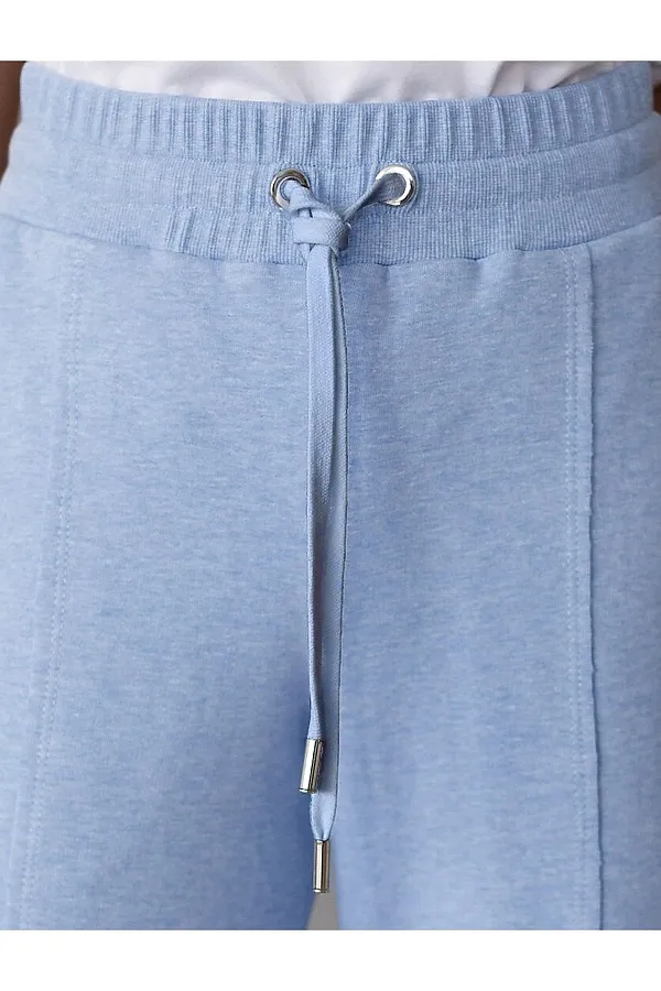 Брюки прямые из премиального футера двухнитки с эластаном VILATTE, голубой меланж - фото 2