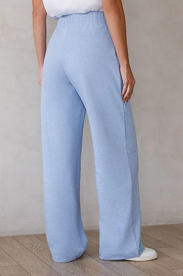 Брюки прямые из премиального футера двухнитки с эластаном VILATTE, голубой меланж - фото 2