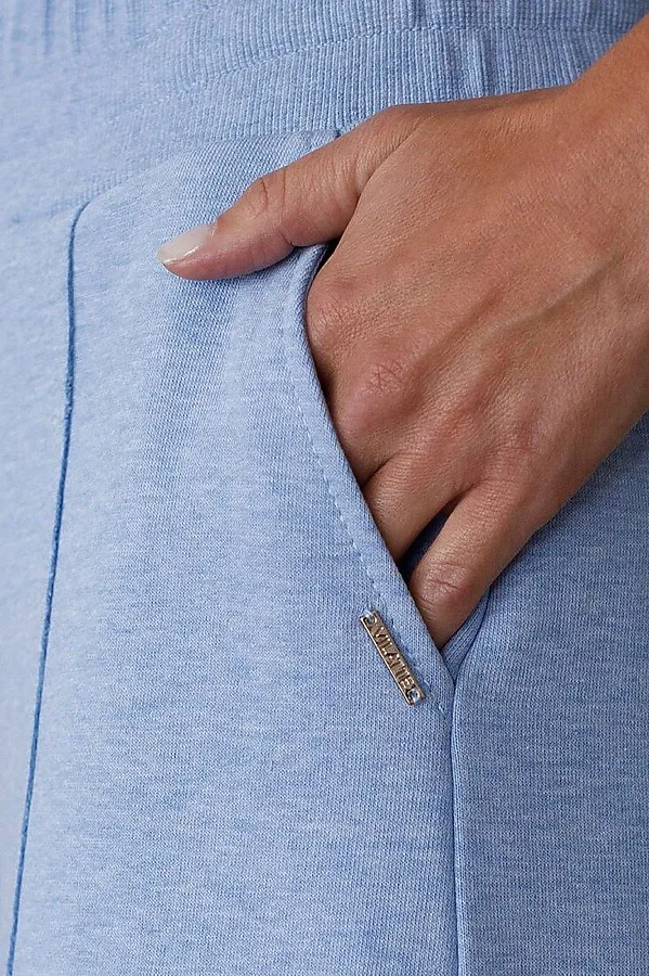 Брюки прямые из премиального футера двухнитки с эластаном VILATTE, голубой меланж - фото 2