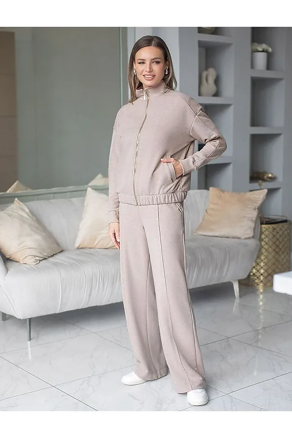 Брюки прямые из премиального футера двухнитки с эластаном VILATTE, макиато меланж - фото 2