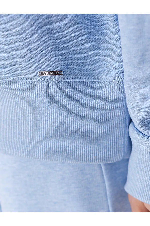 Джемпер из петельчатого футера двухнитки с эластаном VILATTE, голубой меланж_dreams - фото 2