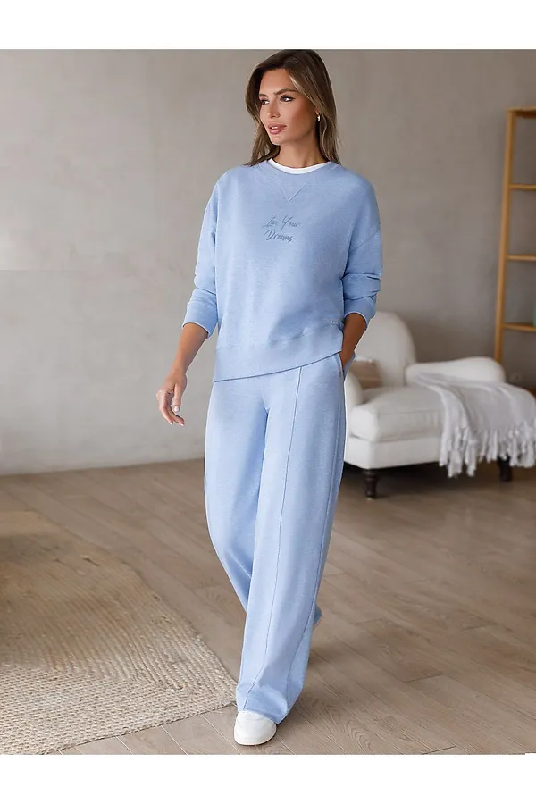 Джемпер из петельчатого футера двухнитки с эластаном VILATTE, голубой меланж_dreams - фото 2