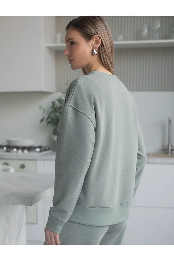 Джемпер из петельчатого футера двухнитки с эластаном VILATTE, оливковый меланж_dreams - фото 2