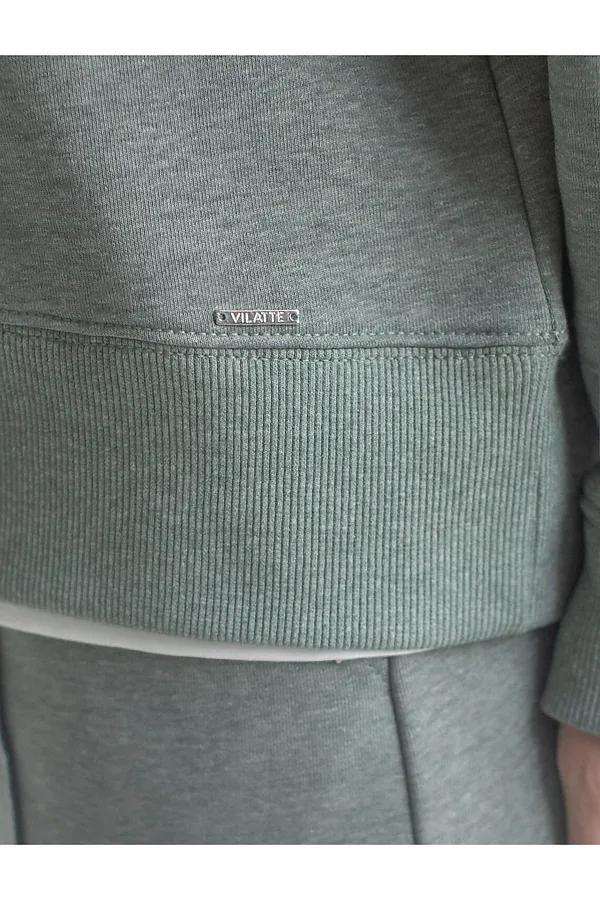 Джемпер из петельчатого футера двухнитки с эластаном VILATTE, оливковый меланж_dreams - фото 2