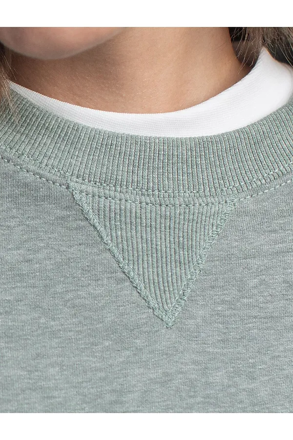 Джемпер из петельчатого футера двухнитки с эластаном VILATTE, оливковый меланж_dreams - фото 2