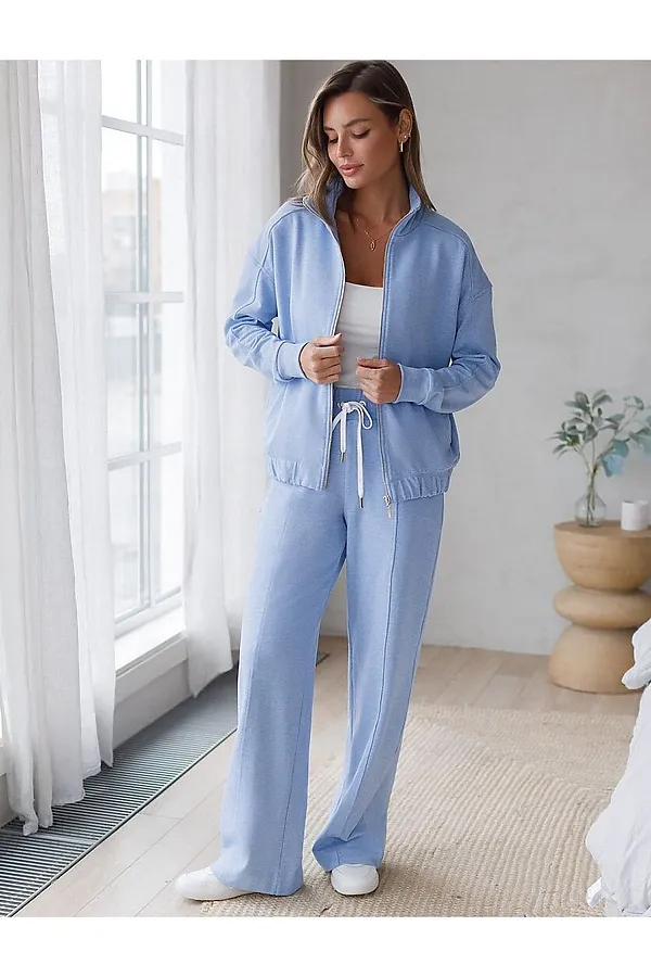 Бомбер среднего объема на молнии из петельчатого футера двухнитки с эластаном VILATTE, голубой меланж - фото 2