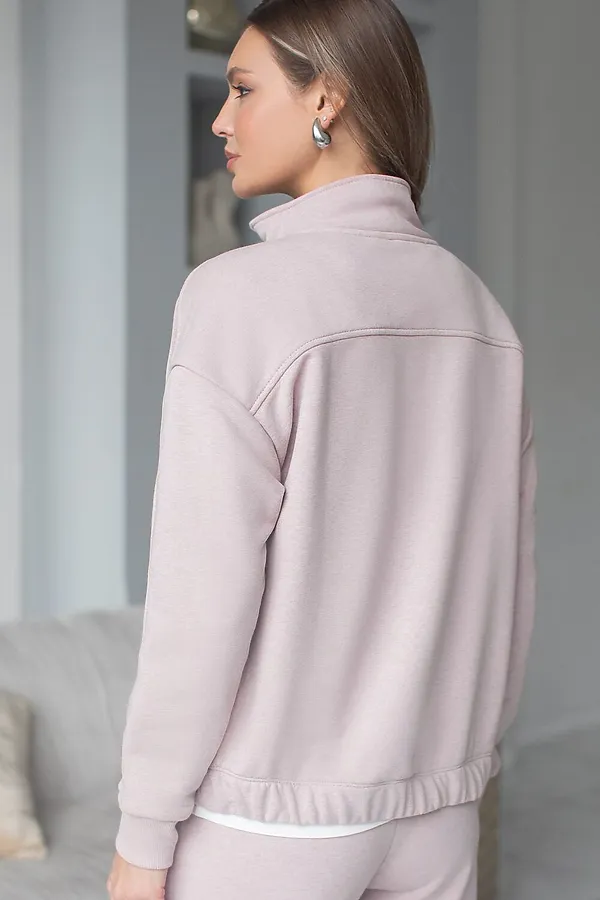 Бомбер среднего объема на молнии из петельчатого футера двухнитки с эластаном VILATTE, макиато меланж - фото 2