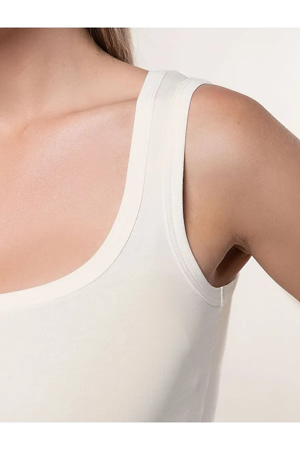 Топ облегающий из эластичного хлопка с квадратным вырезом каре VILATTE, молочный - фото 2