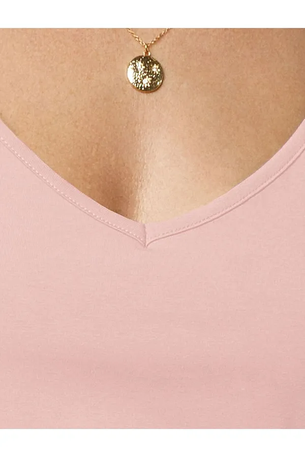 Топ с V-вырезом на регулируемых бретелях эластичный из премиального хлопка VILATTE, пудра - фото 2