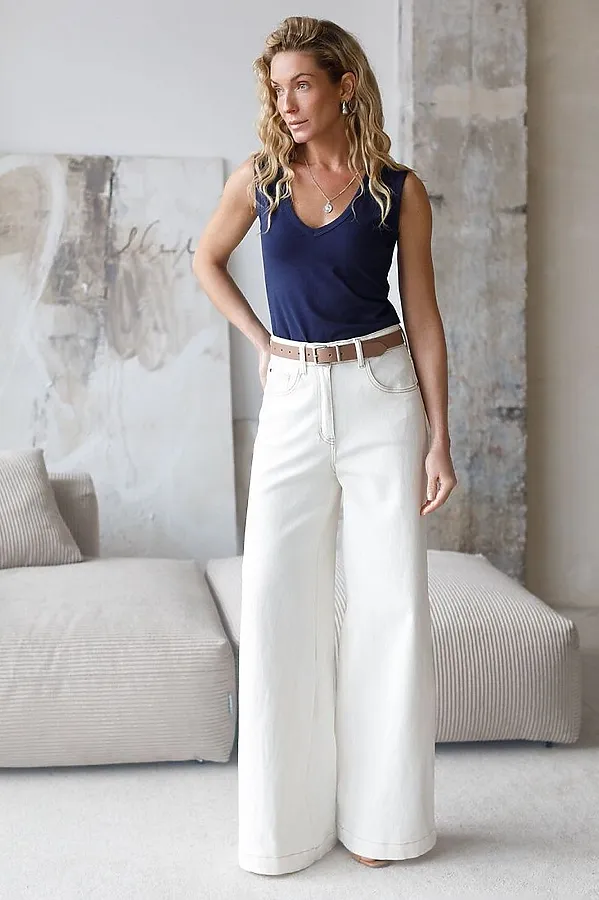 Топ из премиального хлопка с эластаном VILATTE, т.синий - фото 2