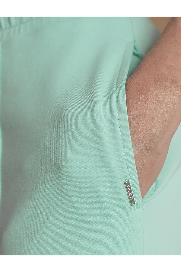 Прямые трикотажные брюки на резинке из футера двухнитки эластичные VILATTE, мятный - фото 2