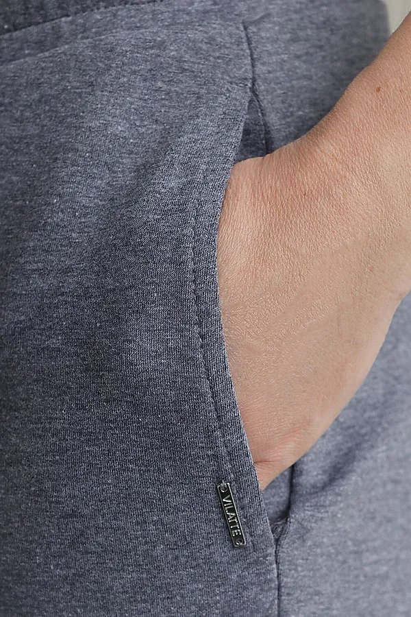 Прямые трикотажные брюки на резинке из футера двухнитки эластичные VILATTE, т.серый меланж - фото 2