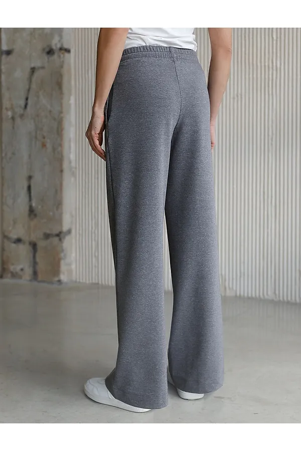 Прямые трикотажные брюки на резинке из футера двухнитки эластичные VILATTE, т.серый меланж - фото 2