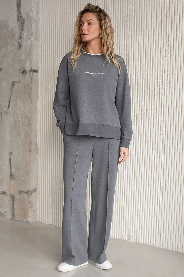 Прямые трикотажные брюки на резинке из футера двухнитки эластичные VILATTE, т.серый меланж - фото 2