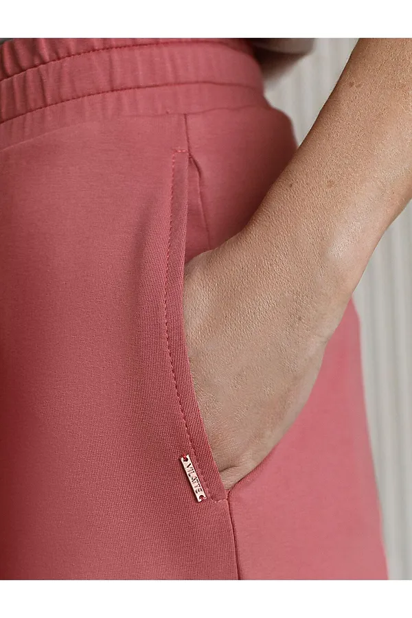 Прямые трикотажные брюки на резинке из футера двухнитки эластичные VILATTE, терракотовый - фото 2