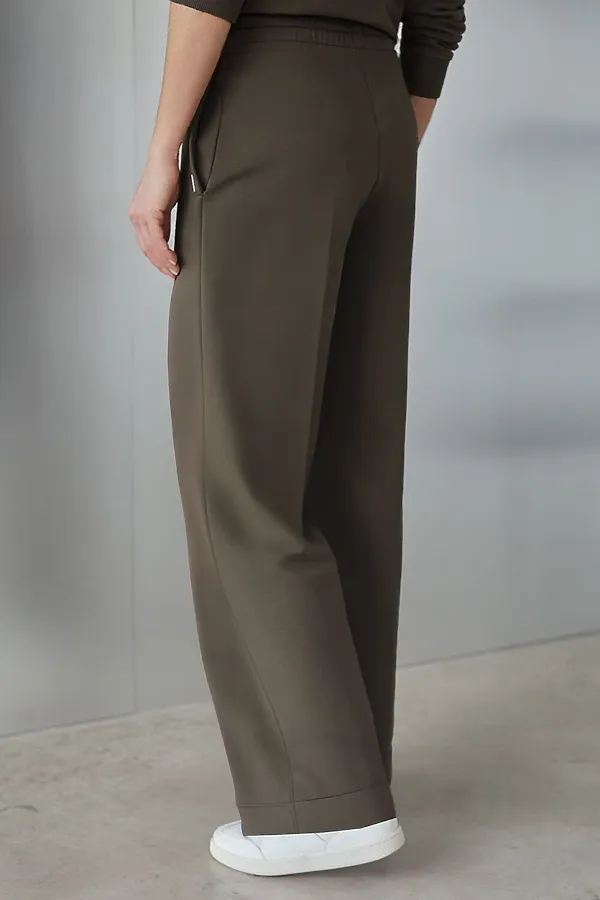 Прямые трикотажные брюки на резинке из футера двухнитки эластичные VILATTE, хаки - фото 2