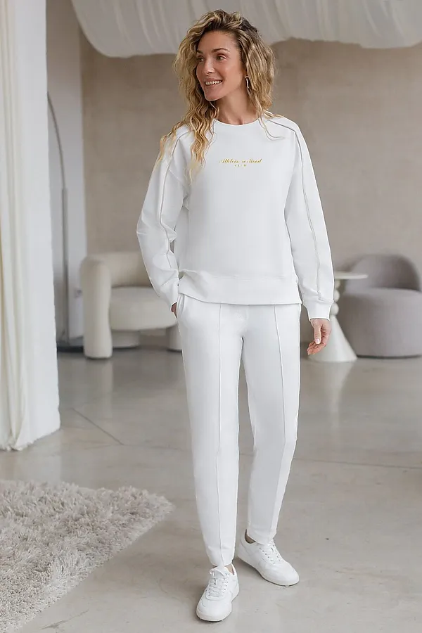 Трикотажные брюки на резинке из футера двухнитки эластичные VILATTE, белый - фото 2