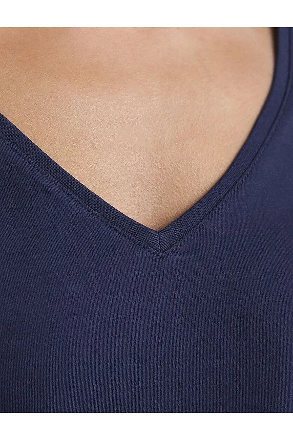 Футболка с V-вырезом и цельнокроеным рукавом из премиального хлопка VILATTE, темно-синий - фото 2