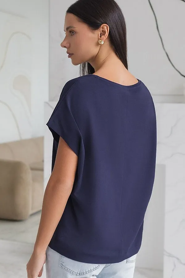 Футболка с V-вырезом и цельнокроеным рукавом из премиального хлопка VILATTE, темно-синий - фото 2