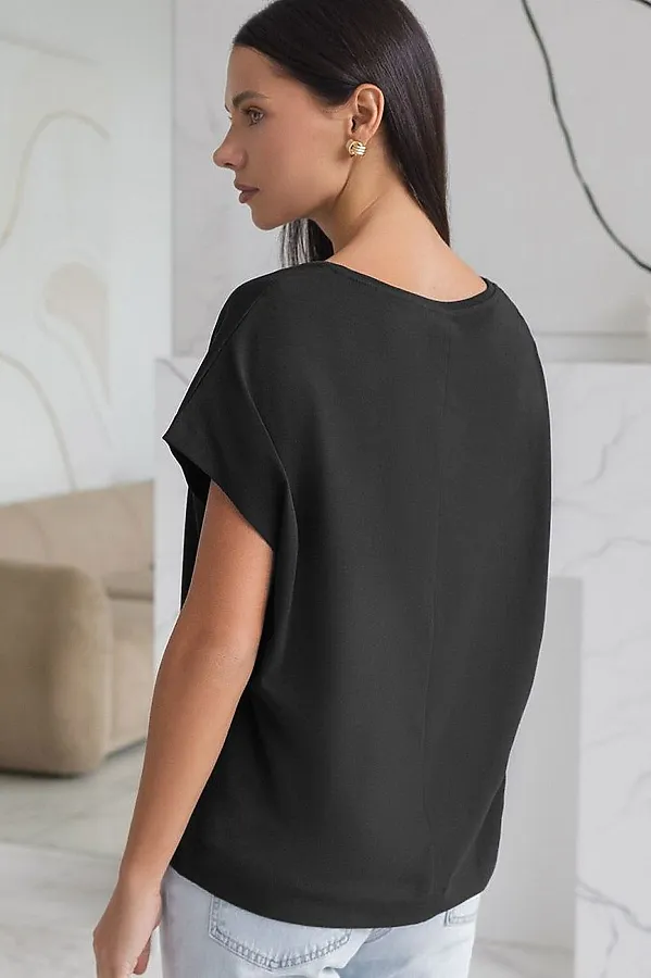 Футболка с V-вырезом и цельнокроеным рукавом из премиального хлопка VILATTE, черный - фото 2