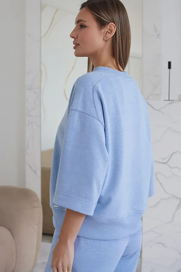 Свитшот свободный из петельчатого футера двухнитки с эластаном VILATTE, голубой меланж - фото 2