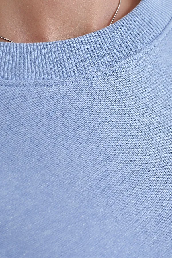 Свитшот свободный из петельчатого футера двухнитки с эластаном VILATTE, голубой меланж - фото 2