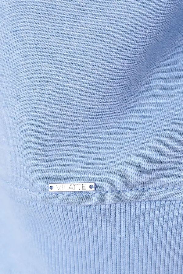 Свитшот свободный из петельчатого футера двухнитки с эластаном VILATTE, голубой меланж - фото 2