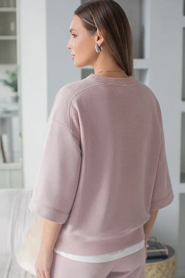 Свитшот свободный из петельчатого футера двухнитки с эластаном VILATTE, макиато меланж - фото 2