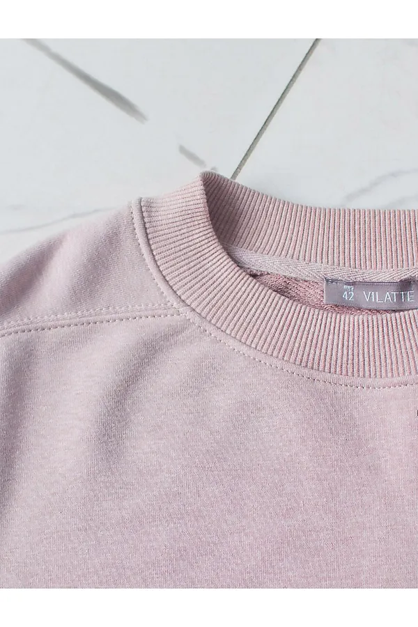 Свитшот свободный из петельчатого футера двухнитки с эластаном VILATTE, макиато меланж - фото 2