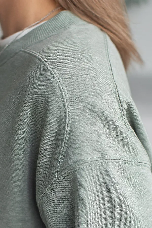 Свитшот свободный из петельчатого футера двухнитки с эластаном VILATTE, оливковый меланж - фото 2