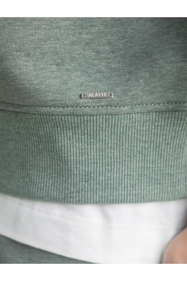 Свитшот свободный из петельчатого футера двухнитки с эластаном VILATTE, оливковый меланж - фото 2