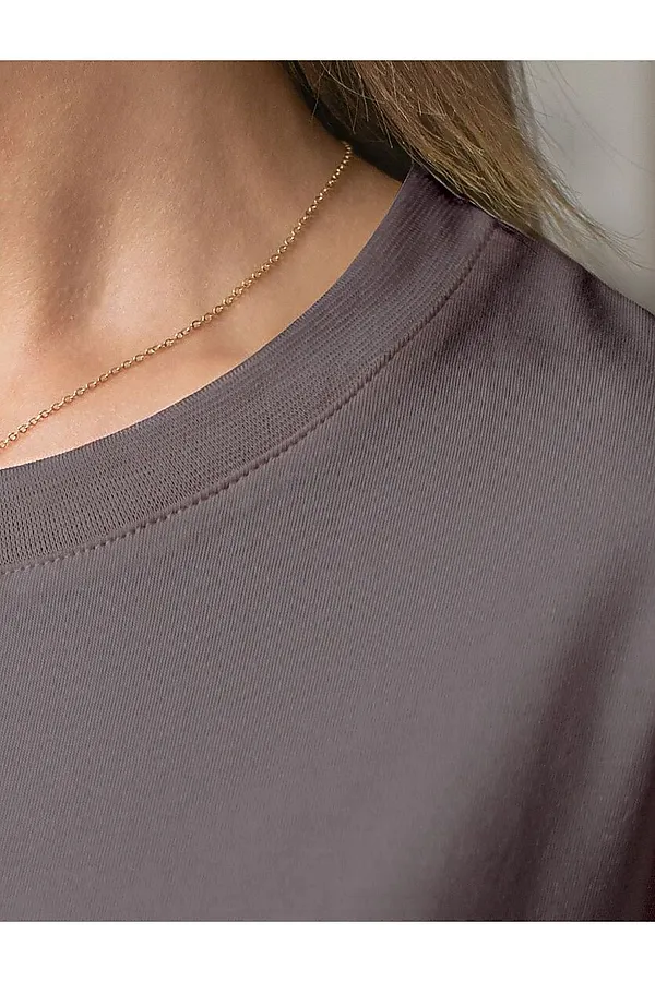 Футболка свободная из премиального хлопка с эластаном VILATTE, кофе - фото 2