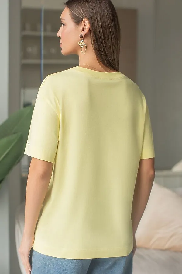 Футболка свободная из премиального хлопка с эластаном VILATTE, лимонный - фото 2