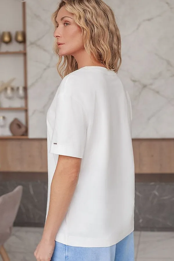 Футболка свободная из премиального хлопка с эластаном VILATTE, молочный - фото 2